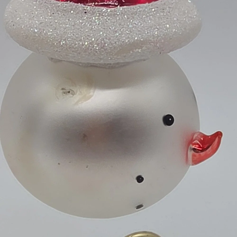 Whimsical Spiral Candy Cane Hat Red Swirl Hook Snowman Glass Ornament 6